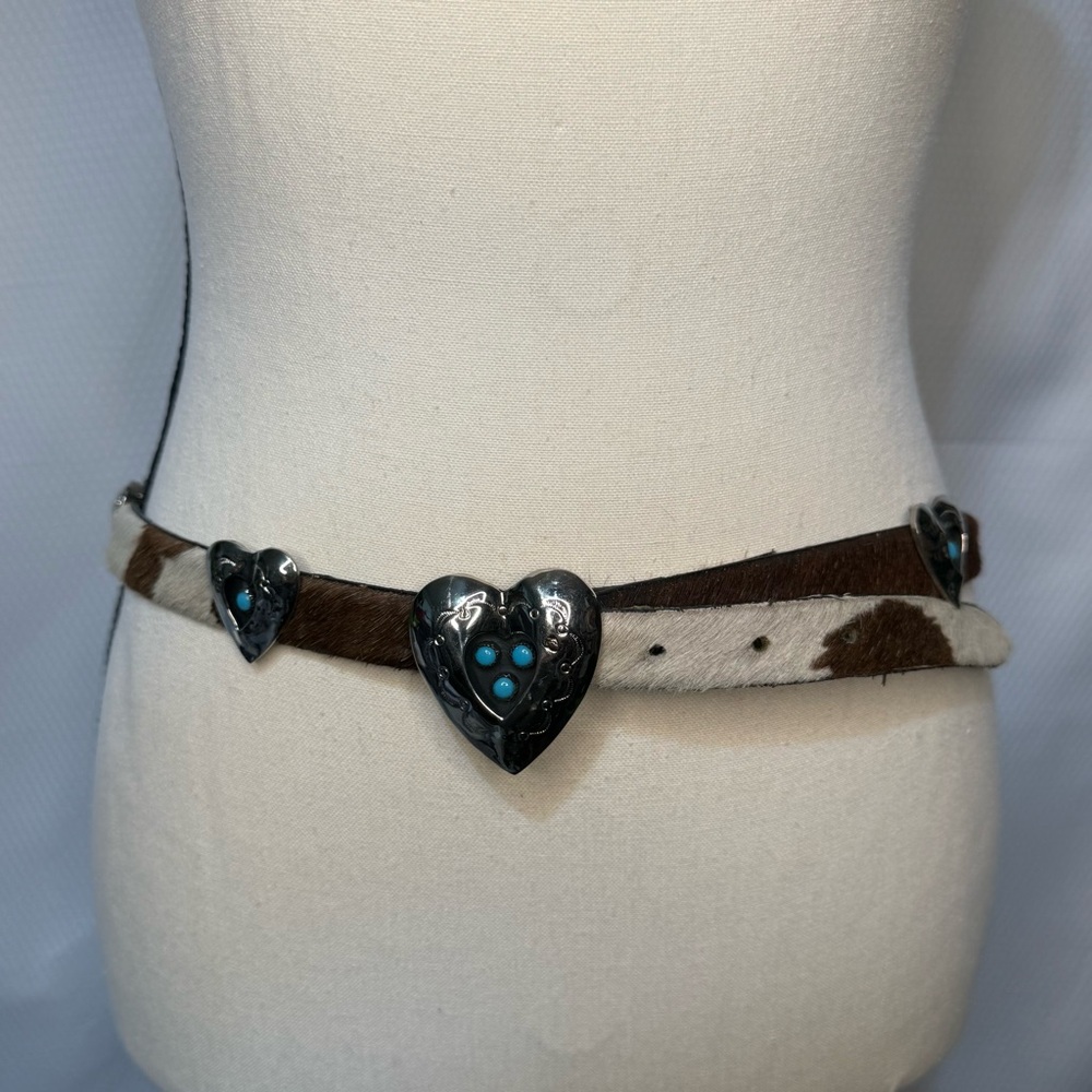 Vintage Nickel Silver Turquoise Heart Concho Western Belt